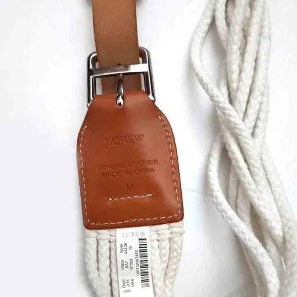 J Crew Braided Rope and Leather Belt White Brown Women's Size M (28"-31") - Picture 2 of 3